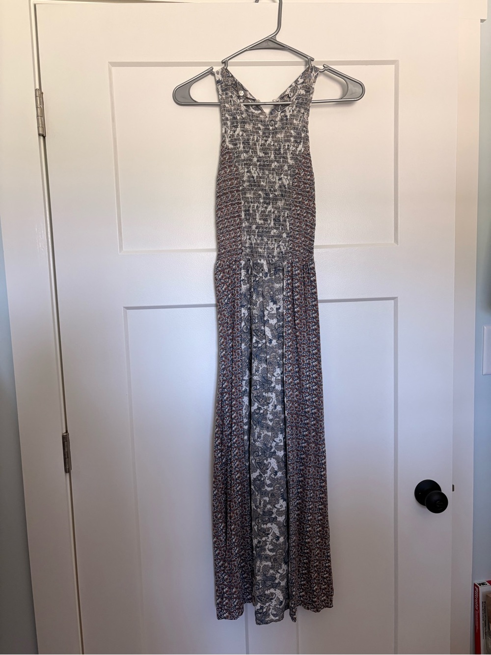 Free People Gray and Brown Maxi Dress with Smocked Bodice
